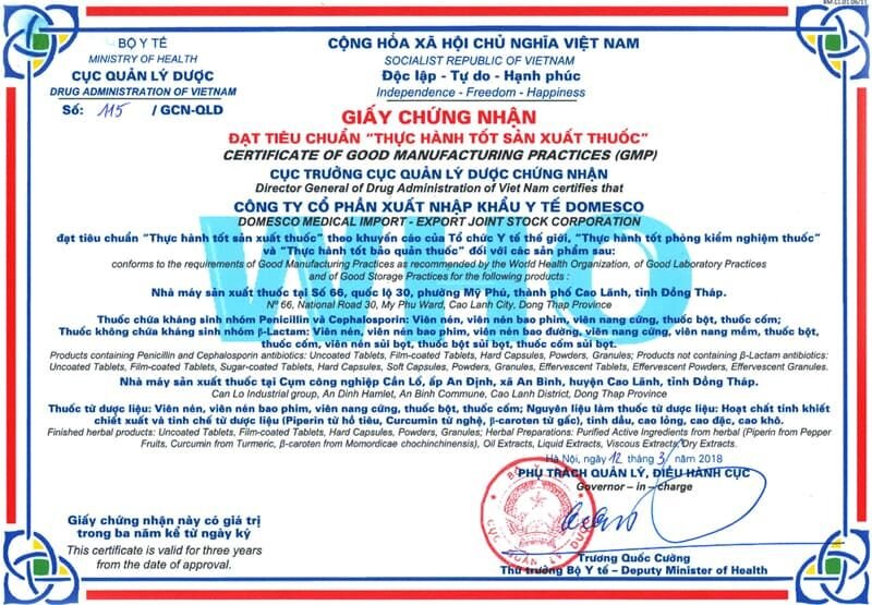 chứng nhận WHO GMP