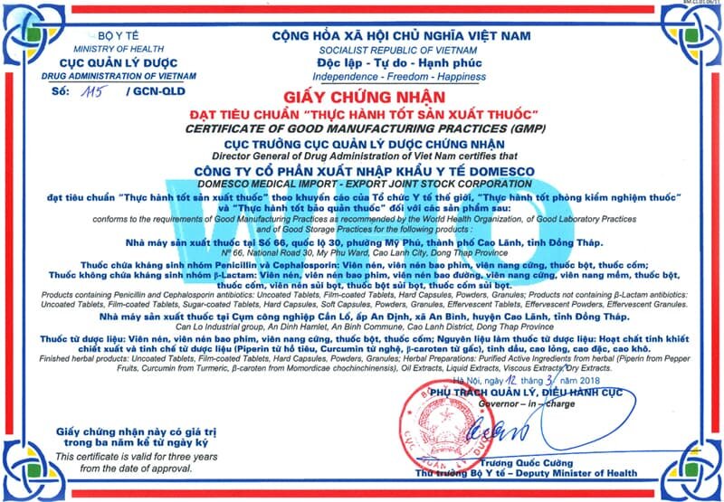 giấy chứng nhận gmp who