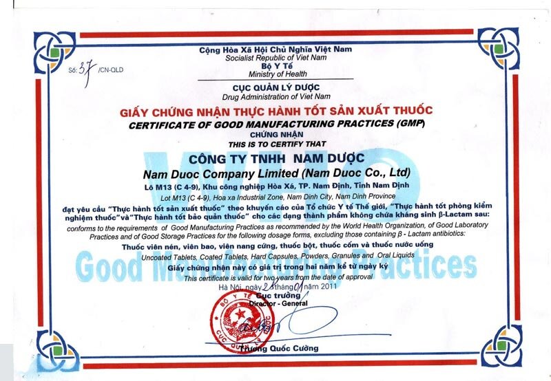 giấy chứng nhận thực hành tốt sản xuất thuốc