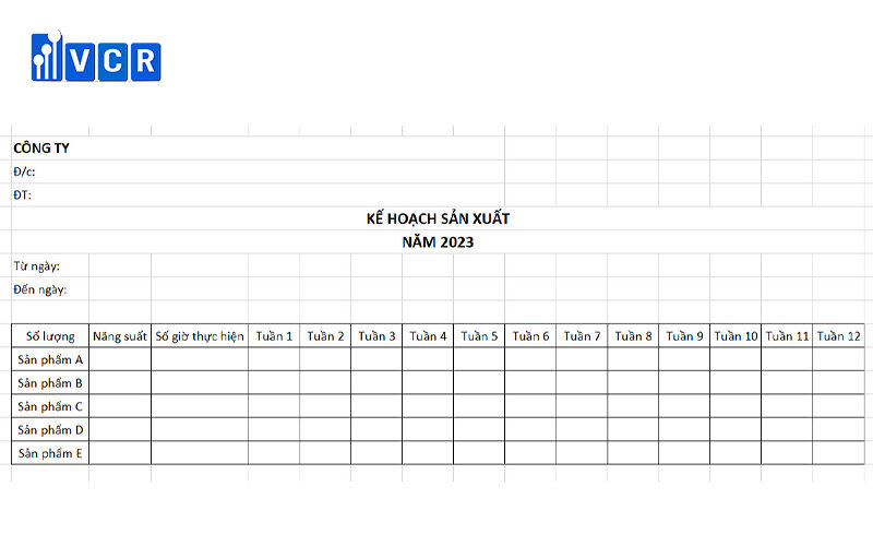 Mẫu bảng kế hoạch sản xuất bằng excel